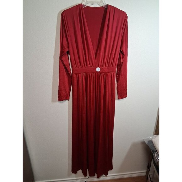 Dresses & Skirts - NWT Sexy Red Dress Deep V Neck High Slit Long Sleeve Party Dance Size Small